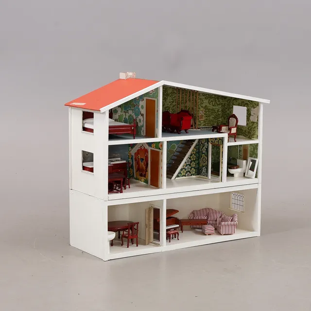 DOCKSKÅP MED TILLBEHÖR, Lundby, 1970-tal.