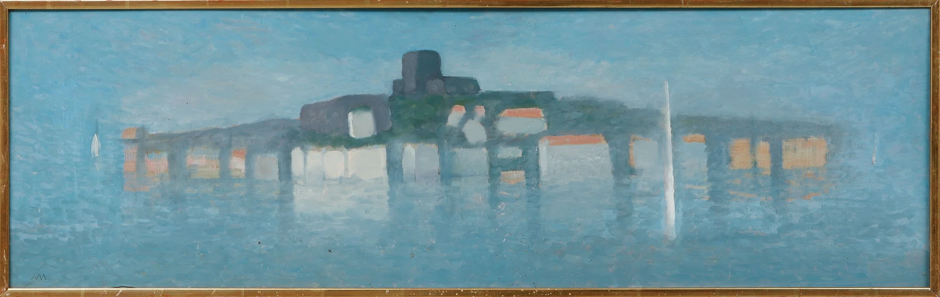 ARNE MALMBORG. "Morgon i Marstrand", olja på pannå, signerad. — Paintings — Göteborgs Auktionsverk