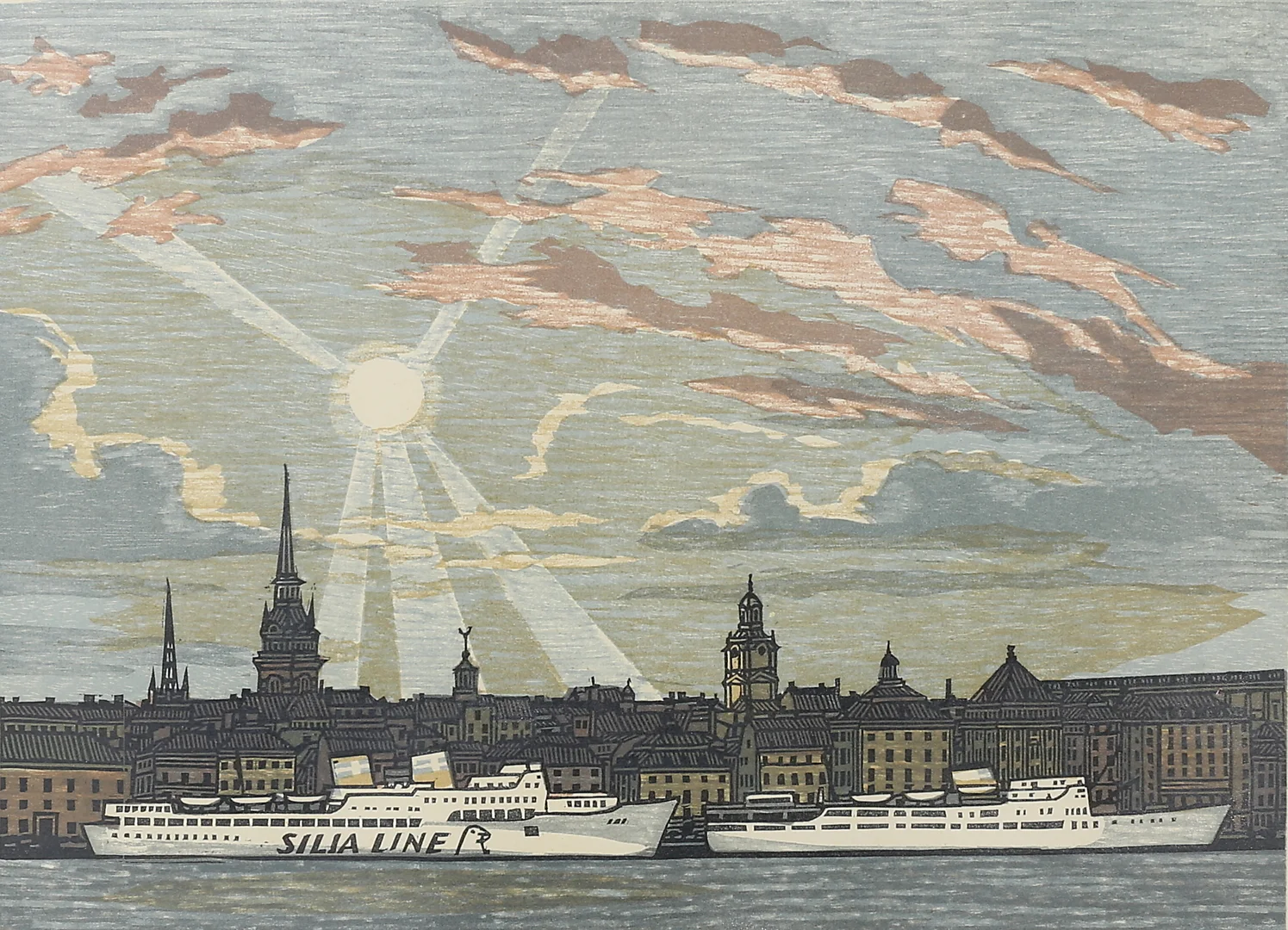 SVENOLOV EHRÉN. Stockholmsmotiv. Färglitografi, signerad, daterad 74, numrerad 56/360. — Engravings & Prints — Växjö Auktionskammare