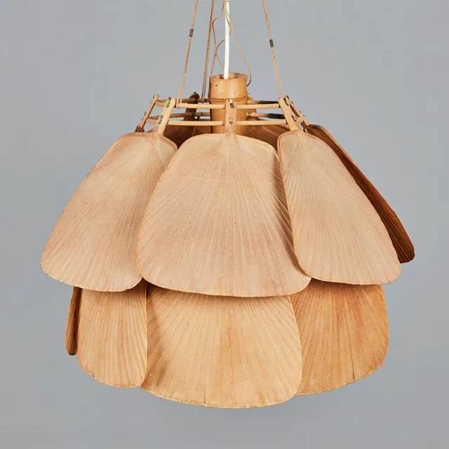 INGO MAURER. Deckenleuchte / Pendelleuchte, Modell 'Ju-Yon', Reispapier, Holz, Bambus, Kordel, Entwurf 1973, Deutschland.