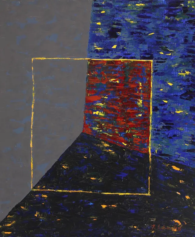 “Aquaoscuro I”, 1998. Signed Pia Andersen with title and date on the reverse. Oil on canvas. 60×50 cm.