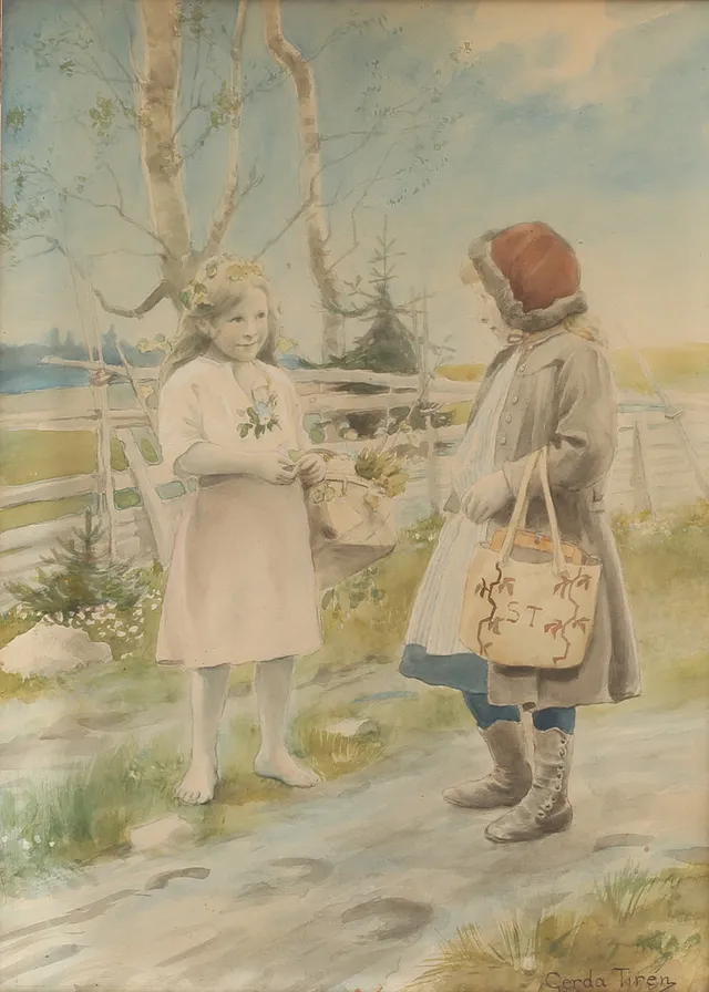 GERDA TIRÉN. Akvarell, signerad.