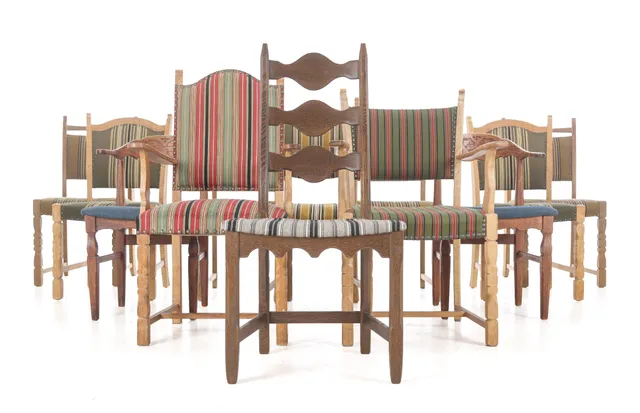 Henry Kjærnulf, et al. Collection of chairs made of solid oak (12)