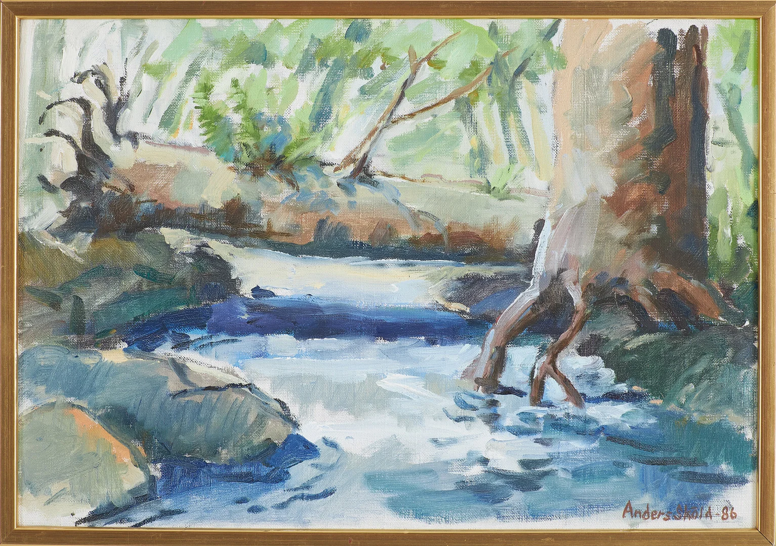 ANDERS SKÖLD. vattendrag, olja på duk, signerad samt daterad -86. — Paintings — Stockholms Auktionsverk Sickla