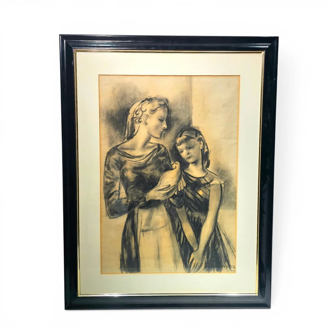 PERE PRUNA. Jóvenes, Dibujo al carbón sobre papel. — Drawings — Arce Auctions