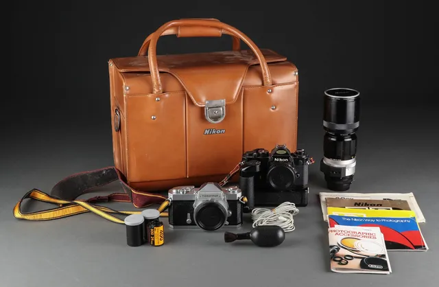 Samling Nikon fotoudstyr