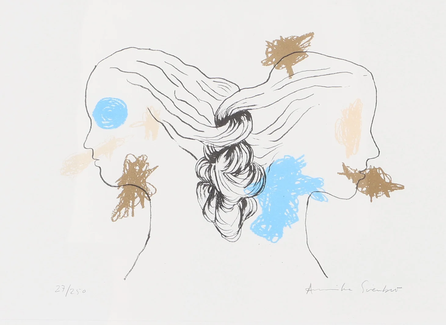 ANNIKA SVENBRO. Ansiktskomposition, färglitografi, signerad. — Engravings & Prints — Helsingborgs Auktionskammare