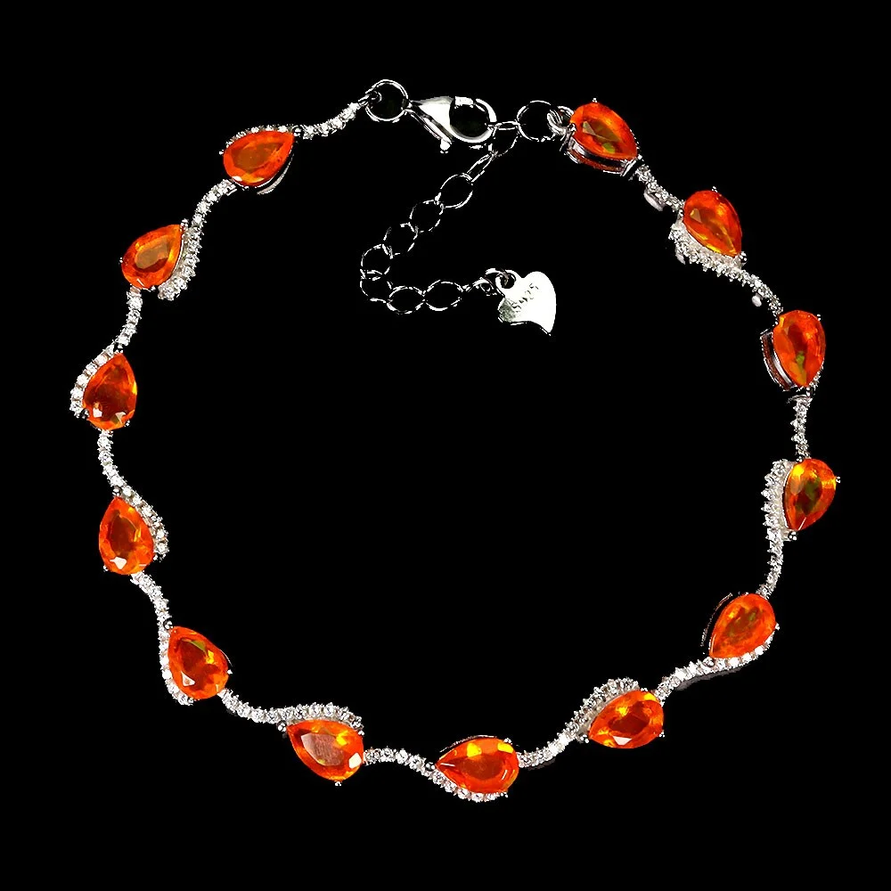 Opal bracelet in rhodium-plated Sterling silver with faceted orange fire opals — Jewellery/Bracelets — Lauritz
