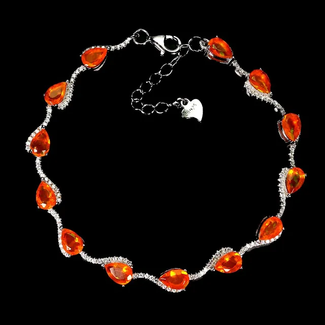 Opal bracelet in rhodium-plated Sterling silver with faceted orange fire opals
