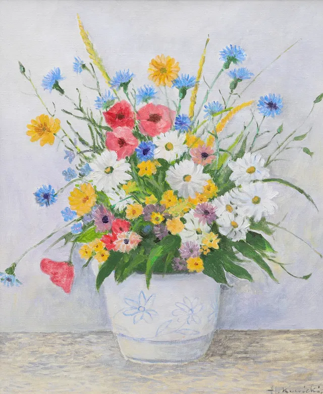 ALEXANDER KUNICKI. olja på duk, blomsterstillben, signerad A Kunicki.