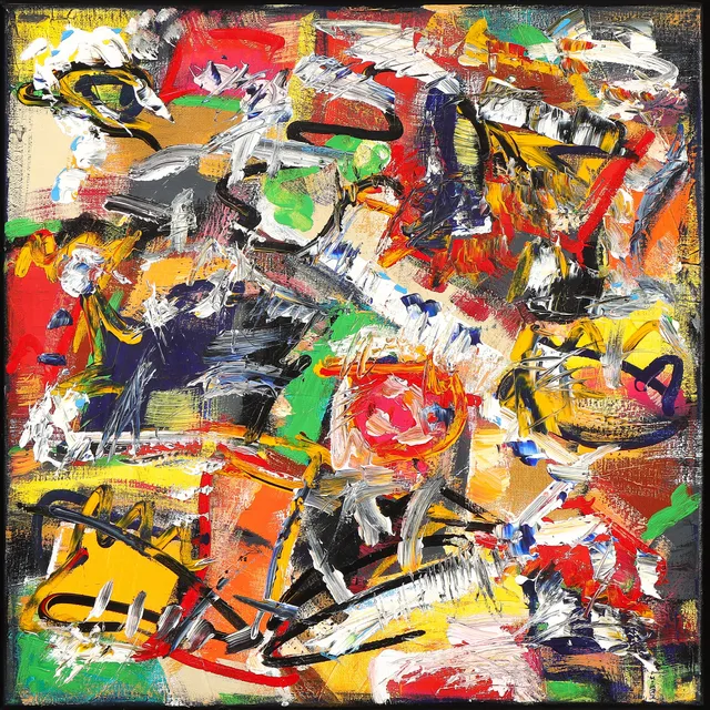 Arne Henriksen. Oil on canvas abstract composition. 50x50 cm.