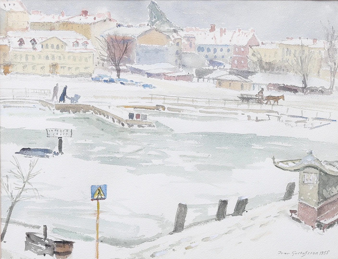 IVAR GUSTAFSSON. "Januaridag, Karlskrona", akvarell, signerad, daterad 1955. — Paintings — Växjö Auktionskammare