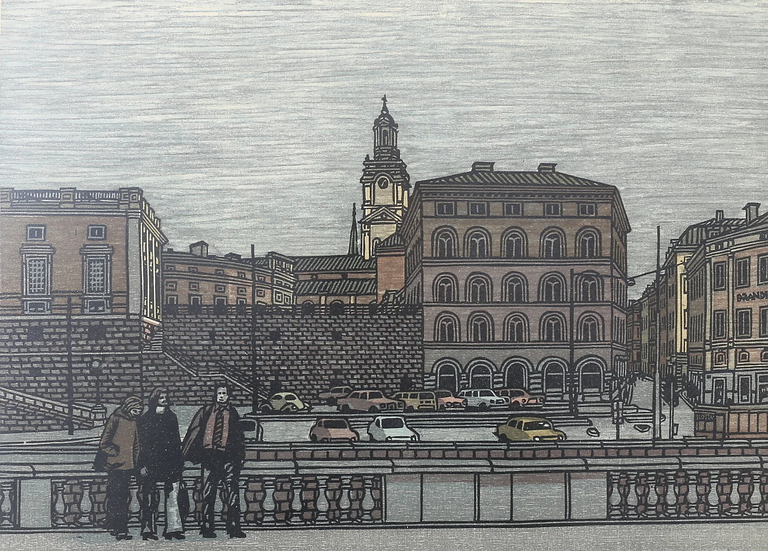 SVENOLOV EHRÉN. Stockholmsmotiv. Färglitografi, signerad, daterad 74, numrerad 56/360. — Engravings & Prints — Växjö Auktionskammare