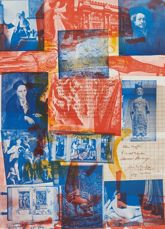ROBERT RAUSCHENBERG. Utställningsaffisch, "Centennial Certificate", Metropolitan Museum of Art, 1970, Telamon Editions Limited, New York.