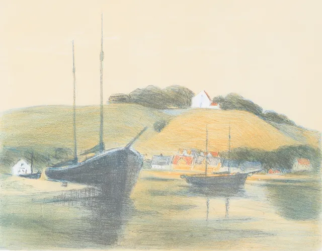 GUSTAV RUDBERG. Motiv från Ven, färglitografi, signerad.
