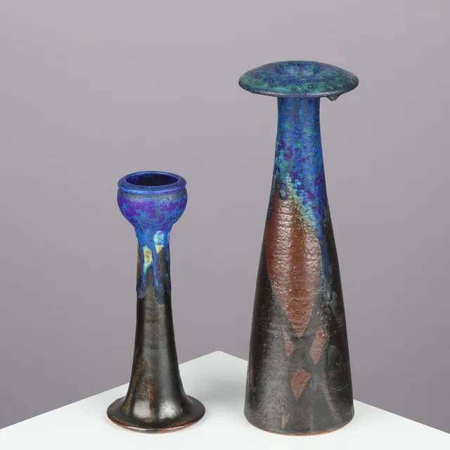 LIISA HALLAMAA. A pair of slender, glazed stoneware vases, Arabia, Finland, 1950s/60s, (2).
