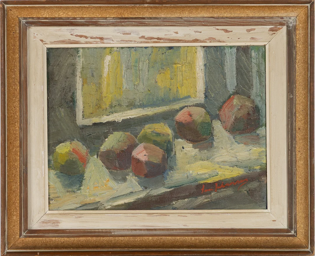SVEN JOHANSSON. Stilleben, olja på pannå, signerad samt daterad a tergo 1957. — Paintings — Stockholms Auktionsverk Helsingborg
