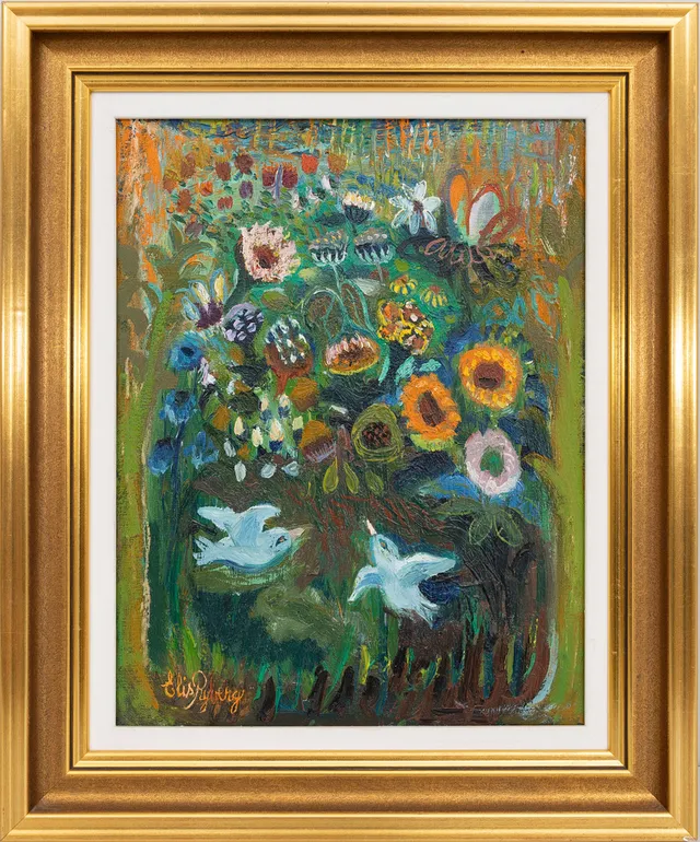 ELIS RYBERG. "Ängsblommor", olja på duk, signerad samt signerad med titel á tergo.