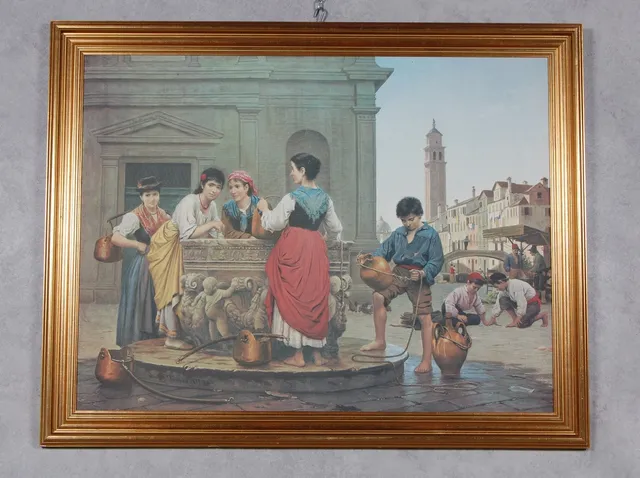 WENZEL TORNÖE. EFTER. OLJETRYCK. " Venezianskor vid en brunn".