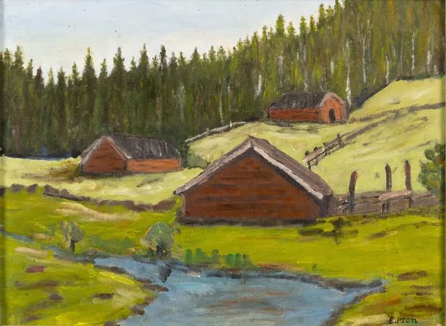 OIDENTIFIERAD KONSTNÄR. olja på uppfodrad duk, signerad E. J-son.