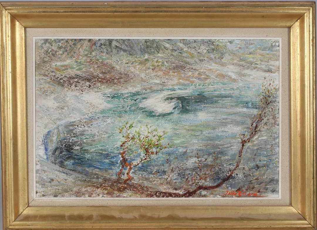 FOLKE RICKLUND. "Vår vid en fjälltjärn", olja på pannå, signerad. — Paintings — Stadsauktion Sundsvall