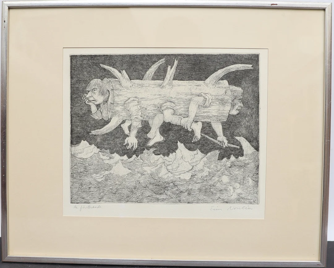 EINAR NORELIUS. Figurscen, etsning, signerad. — Engravings & Prints — Falun Auktionsbyrå