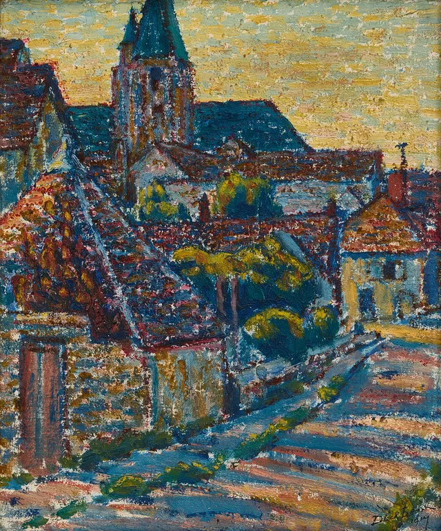 DICK BEER (England/Sverige, 1893-1938), Gatuvy från Saint-Arnoult, Frankrike, signerad och daterad Dick Beer 1917, olja på duk.