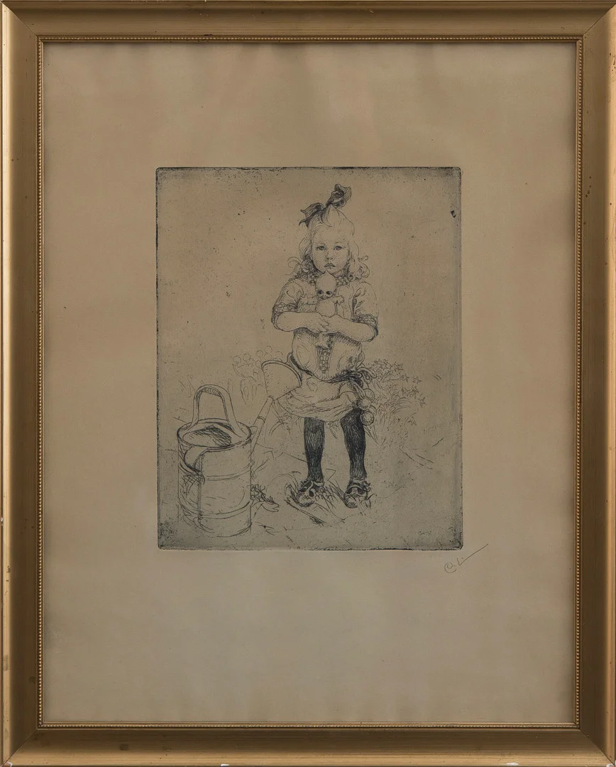 CARL LARSSON. ETSNING "Den underliga dockan" blyertssignerad, sekelskiftet 1900. — Engravings & Prints — Kalmar Auktionsverk