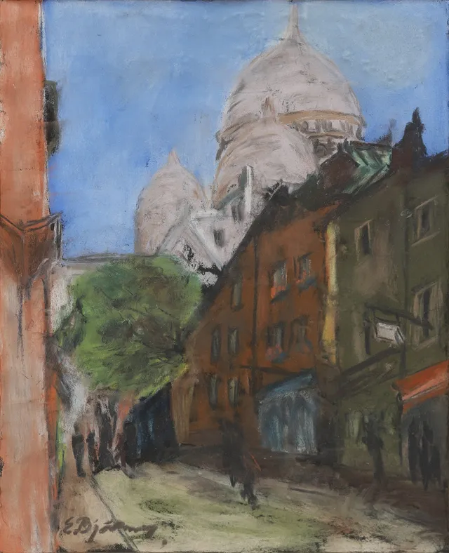 EVALD BJÖRNBERG. Pastell, motiv från Sacré-Coeur, Paris, signerad.