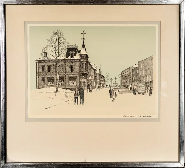 ÅKE PETTERSSON-NÅW. Färglitografi, "Gånggatan Umeå", Provtryck, Signerad.