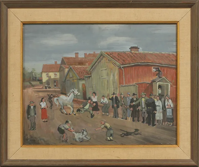GUSTAF FOGELBERG. "Hästskojare", gouache på papper, signerad.