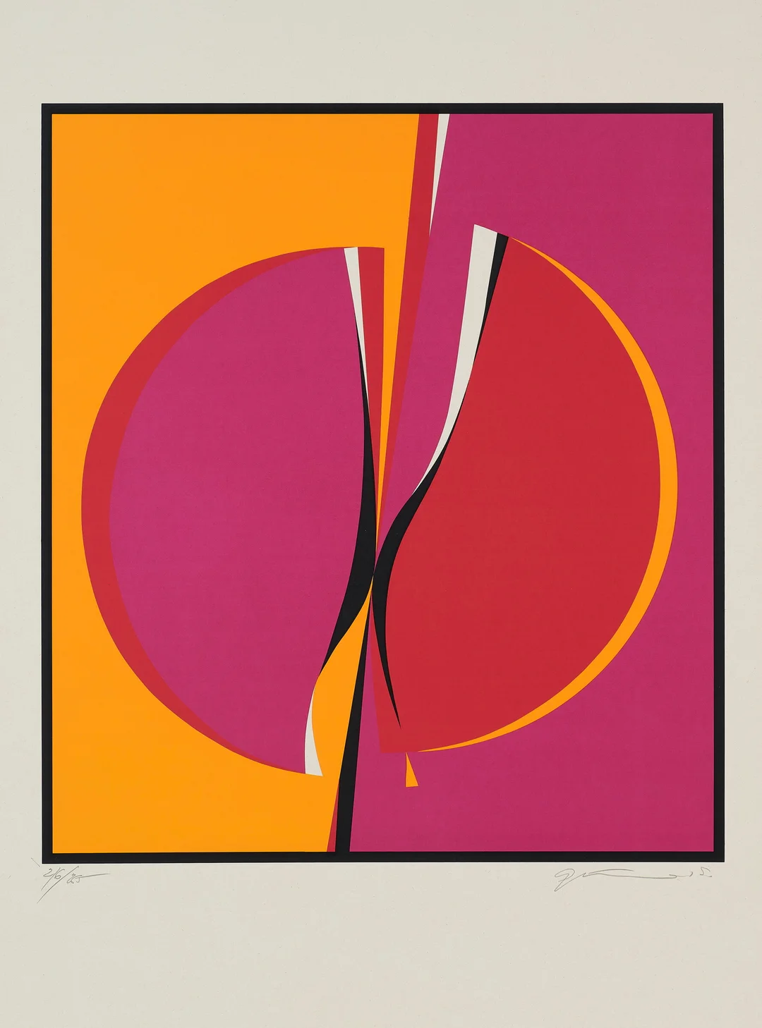 Gundersen, Gunnar S. — Komposisjon i orange, rosa og rødt, 1975 — Kunst/Grafikk — Blomqvist