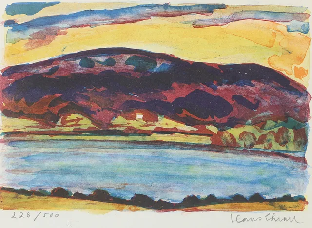 HANS EKVALL. Landskap, färglitografi, signerad.