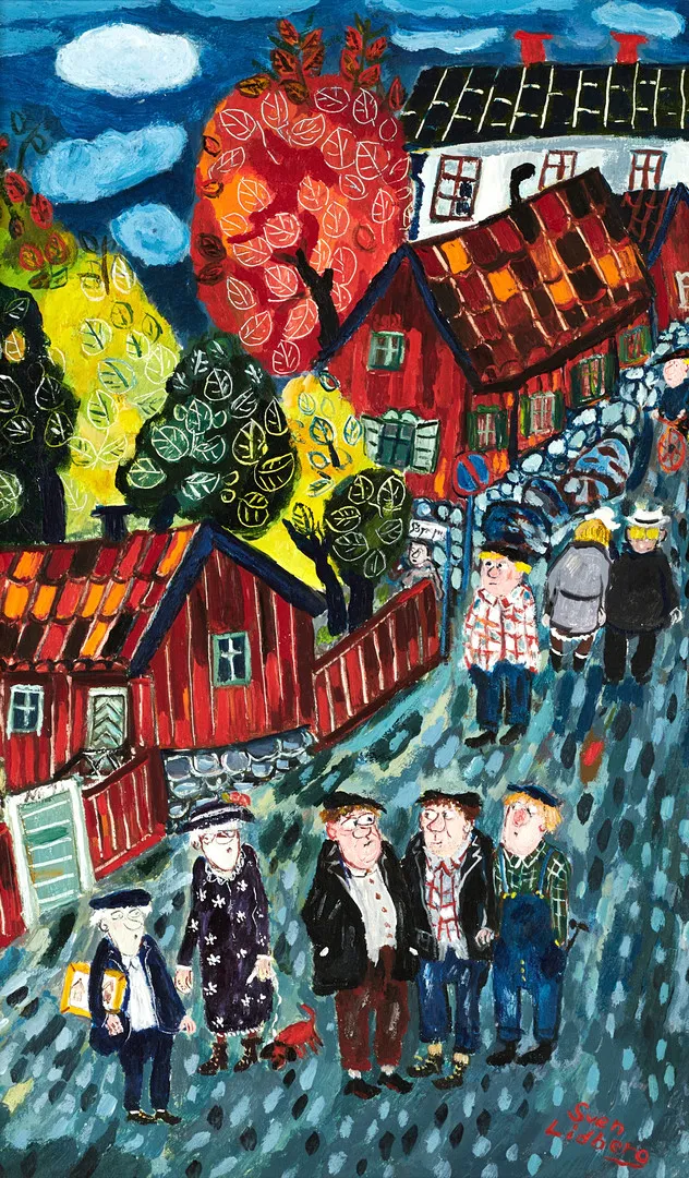 SVEN LIDBERG. Södermalmsgränd, olja på pannå.