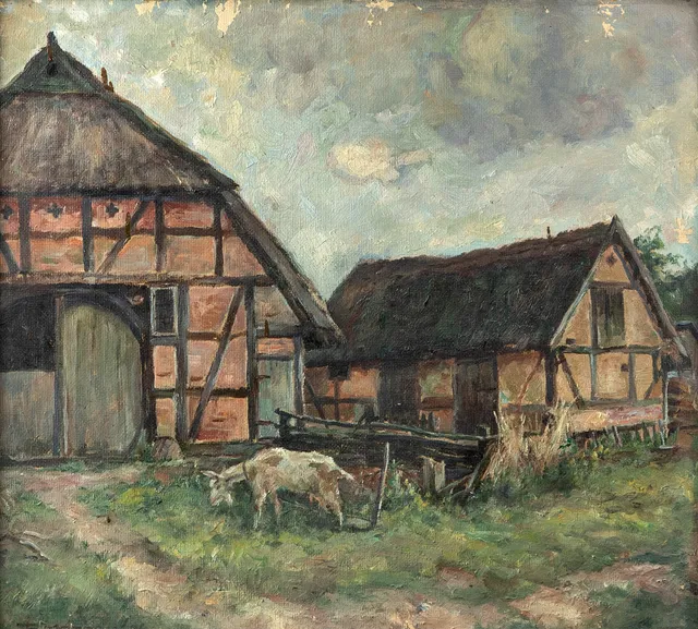 PAUL MASSOW (GEB. 1890). Gehöft mit Ziege - Thießau (Elbe).