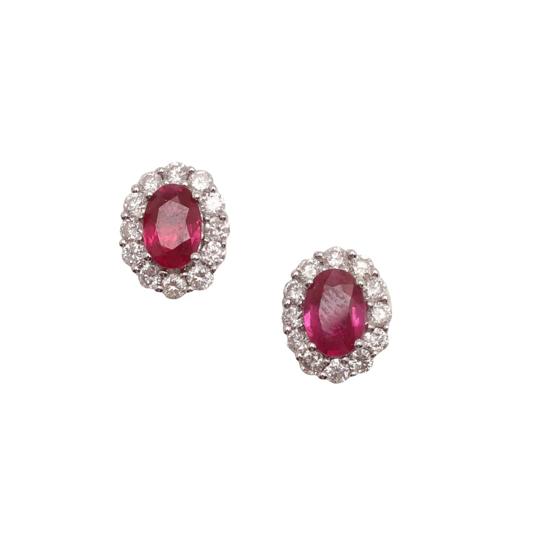 A PAIR OF RUBY AND DIAMOND CLUSTER STUD EARRINGS. — Earrings — Lawrences Auctioneers