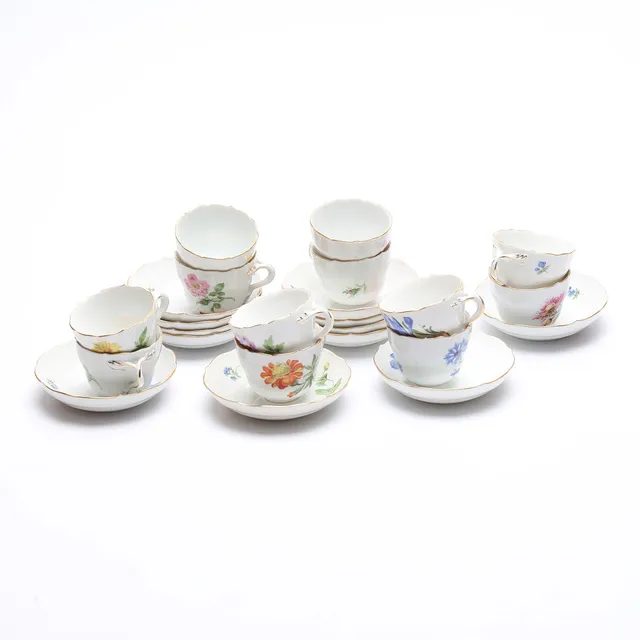 KOPPAR MED FAT, 12 st, porslin, Meissen, Tyskland.