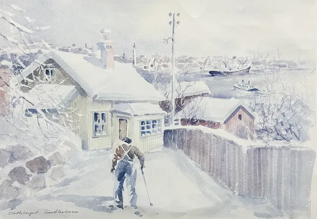 HENRY FREDRIKSSON. FÄRGLITOGRAFI, "Slottsberget Lindholmen", signerad, numrerad, daterad-92.
