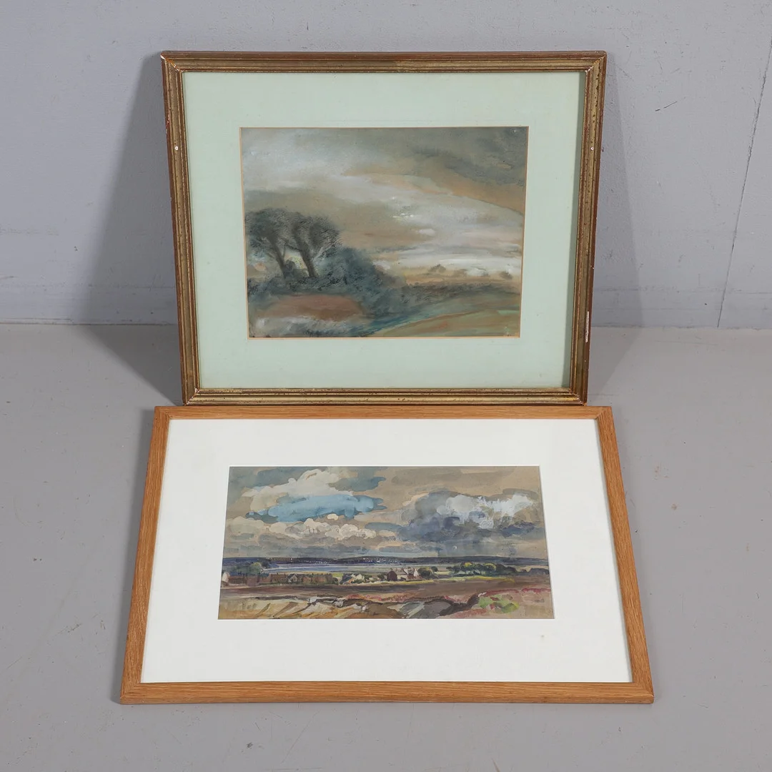 SIR WALTER WESTLEY RUSSELL RA, RWS, NEAC (1867-1949). ESTUARY WITH STORMY SKY; EARLY MORNING SOUTH DOWNS. (2). — Paintings — Lawrences Auctioneers