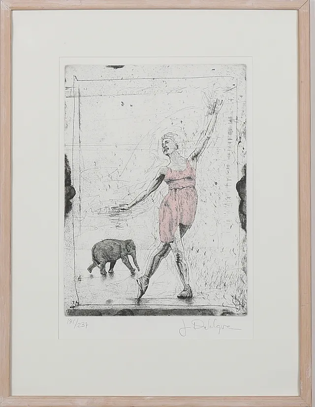 JAN DAHLGREN. Dansös med elefant, etsning, signerad J Dahlgren och numrerad 181/237.