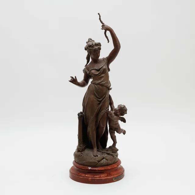 ÉMILE BRUCHON. EFTER. Skulptur "Amour désarmé", patinerad vitmetall.