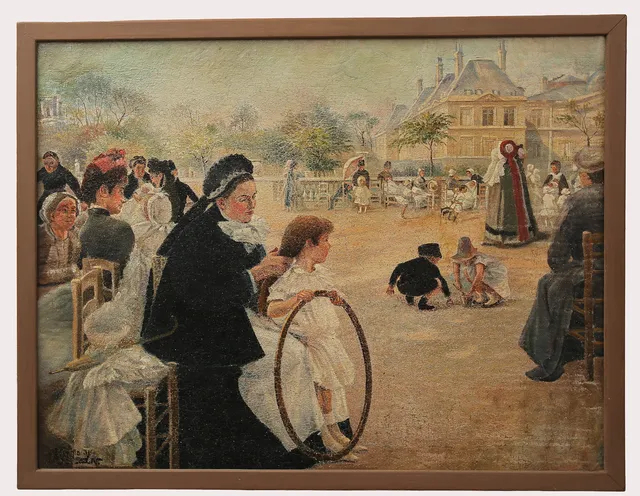 ALBERT EDELFELT. kopia efter, olja på duk, "I Luxembourg trädgården i Paris". Originalet skapat år 1887. Omkring år 1900.