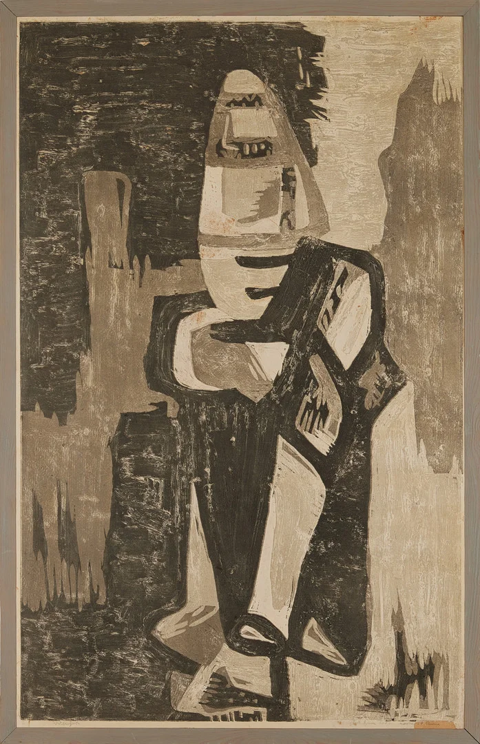 RUNE PETTERSSON (1918-1999) Komposition, träsnitt, signerad och daterad Rune 68, gåvoinskription. — Engravings & Prints — Stockholms Auktionsverk Magasin 5