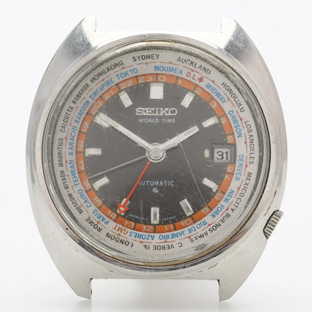 SEIKO WORLD TIME, armbandsur, automatisk, 60/70-tal. — Wristwatches — Auktionsmagasinet Vänersborg