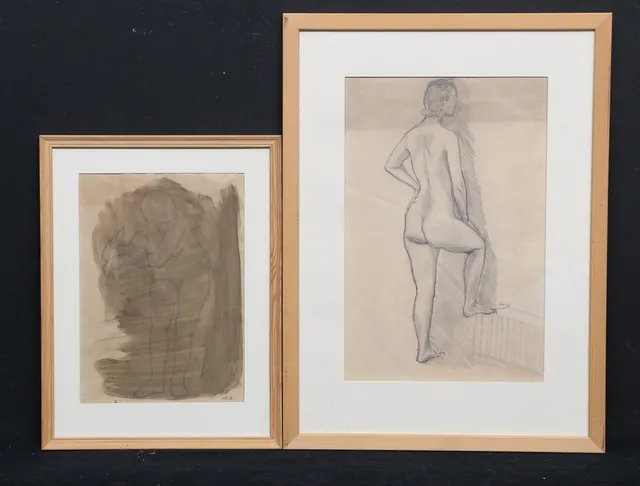 ARNE ROLAND ANDERSSON. Nakenstudier. Teckningar, 2 st, signerade Ara.