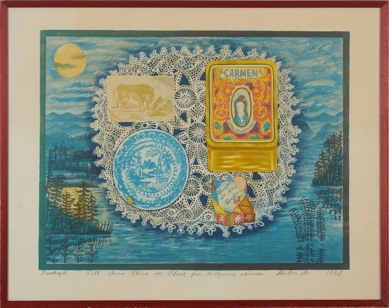 MÅRTEN ANDERSSON. Komposition, färglitografi, signerad och daterad Mårten A, 1960, provtryck, bildmått ca 38x50 cm. — Engravings & Prints — Stockholms Auktionsverk Magasin 5