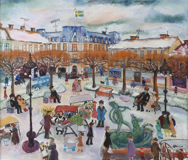 ALMA HANSSON. Torghandel, olja på duk, signerad A. Hansson.