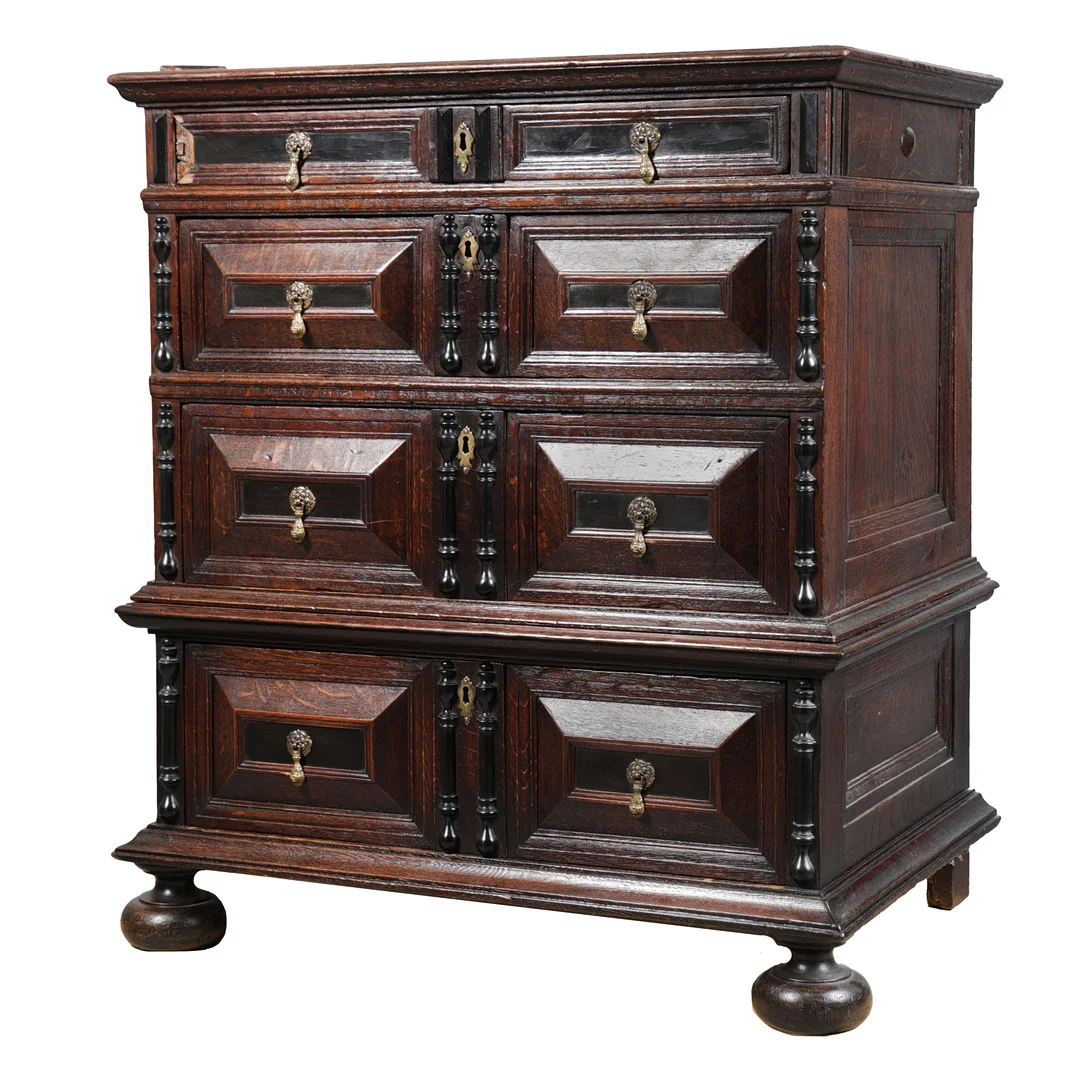 A CHARLES II OAK GEOMETRIC CHEST OF DRAWERS, CIRCA 1680. — Chests of drawers — Bishop & Miller