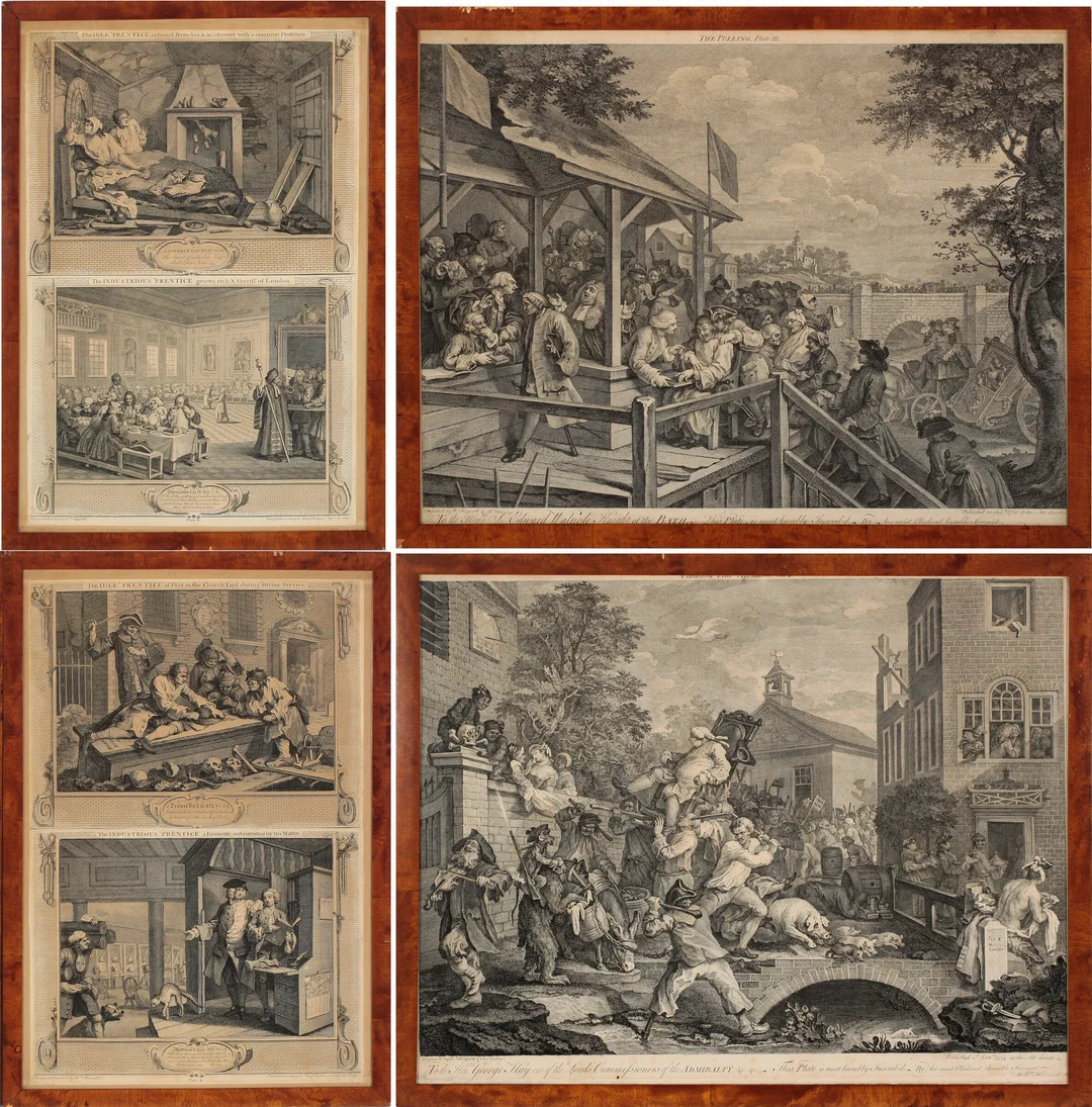 Hogarth, William — Seks kobberstikk 1747 og 1758 — Gjenstand/Kart, prospekter, brev, eldre foto — Blomqvist