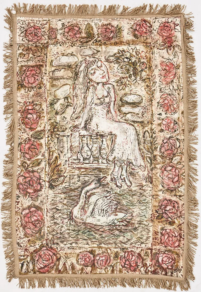 OLLE NORDBERG (1905-1986). Leda och svanen, olja på matta.